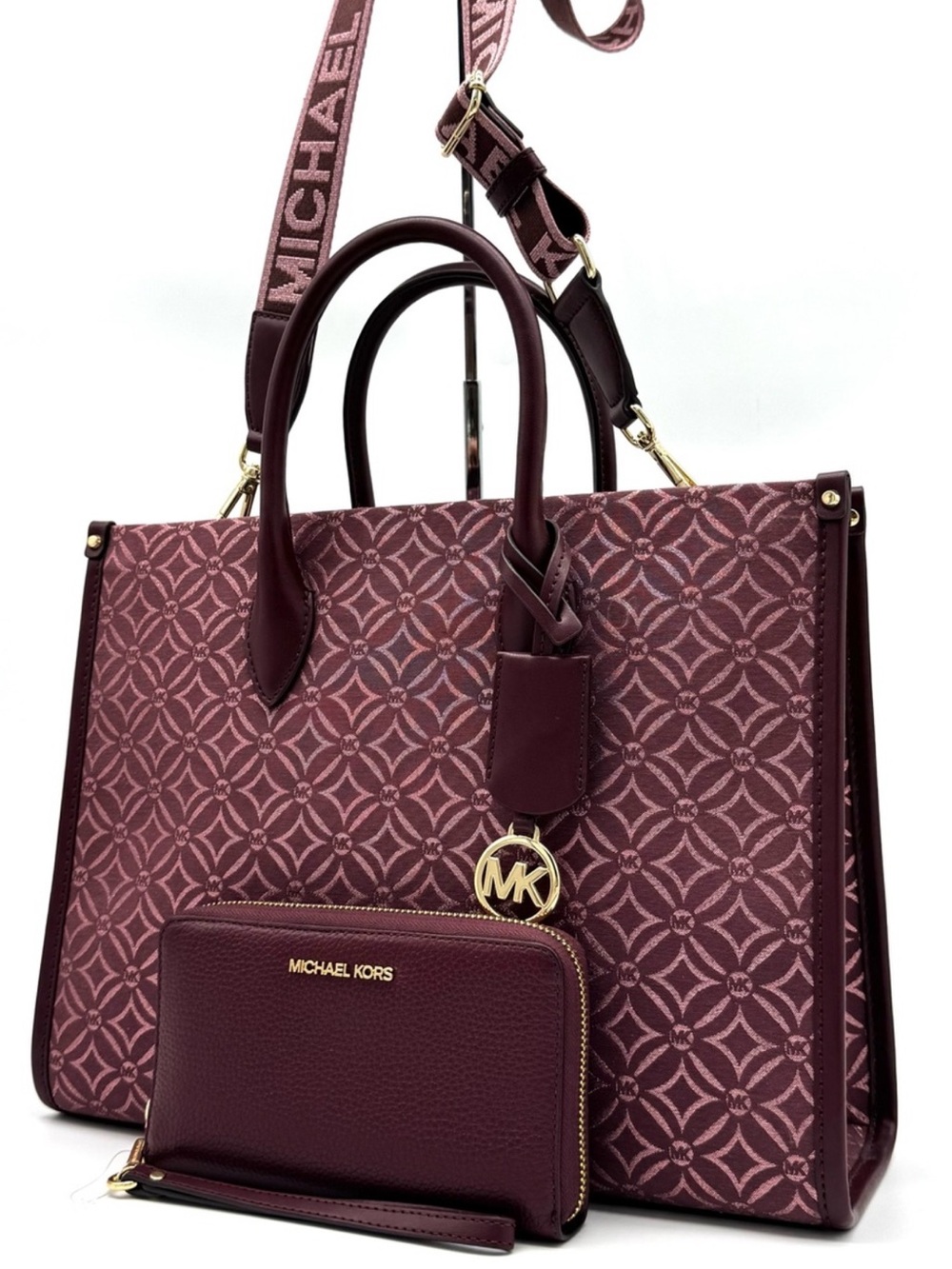 Michael Kors Medium Mirella Tote Bag & Matching Phone Case Wallet - Ox Blood